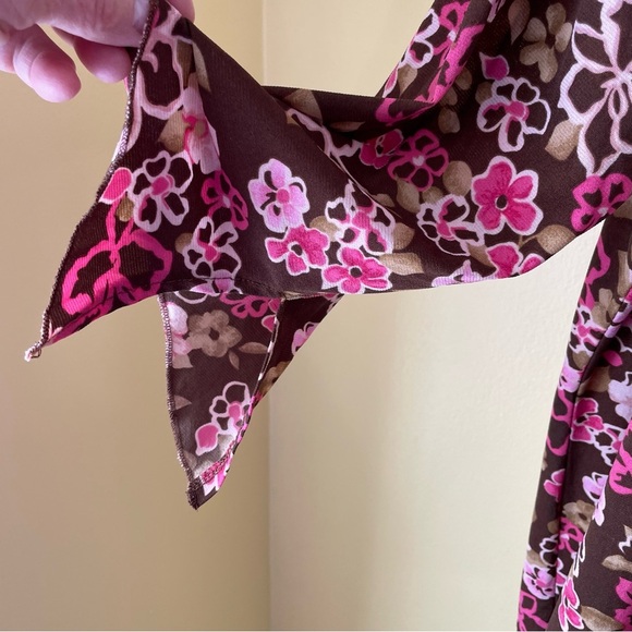 Lane Bryant Women’s Size 18/20 Brown Pink white top with tie at front neckline - Picture 6 of 9